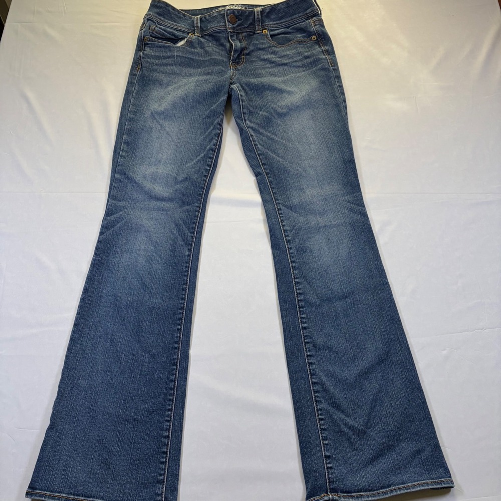 American Eagle Kick Boot Super Stretch Jeans Blue Denim Size 8 Long 1714-9013